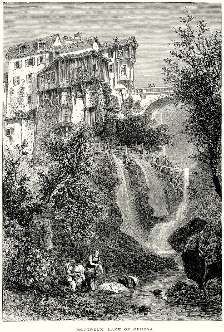 Montreux, Lago de Genebra (gravura) de English School