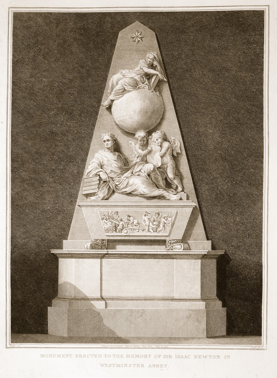 Monumento erigido à memória do senhor Isaac Newton na abadia de Westminster, ilustração de David Humes The History de Inglaterra, bar. por R. Bowyer, Londres, 1812 de English School