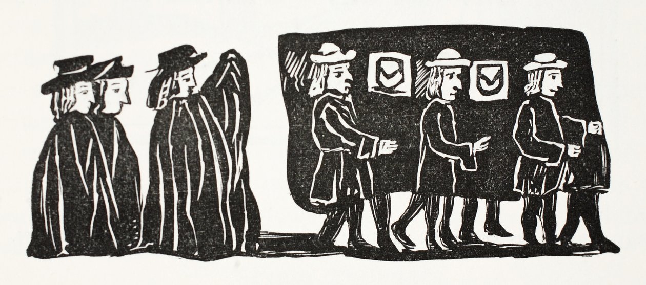 A mãe agita o funeral, ilustração dos Chapu-livros do século XVIII por John Ashton, bar. 1882 de English School