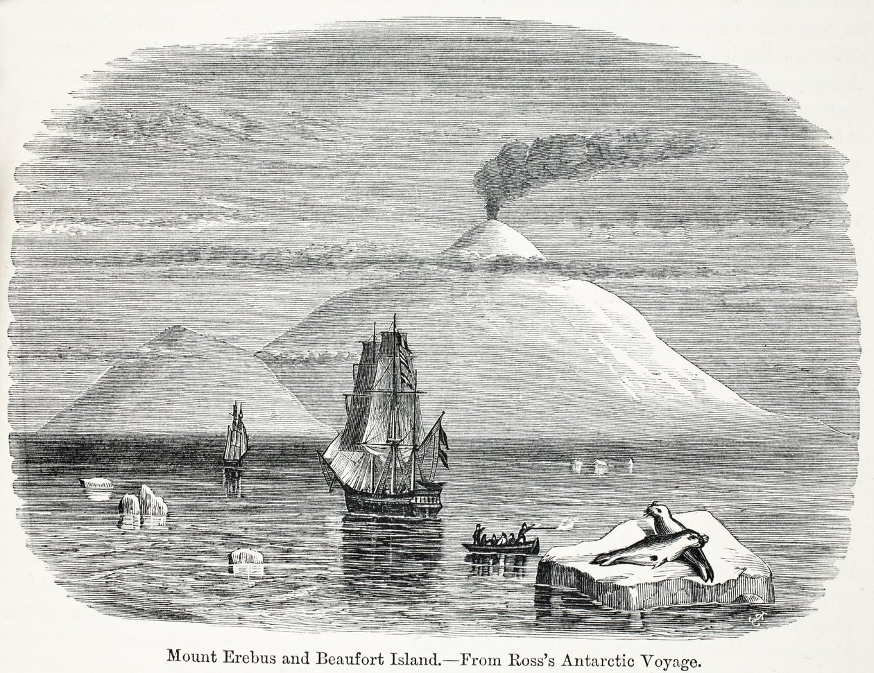Monte Erebus e Ilha de Beaufort from Rosss Antarctic Voyage de English School