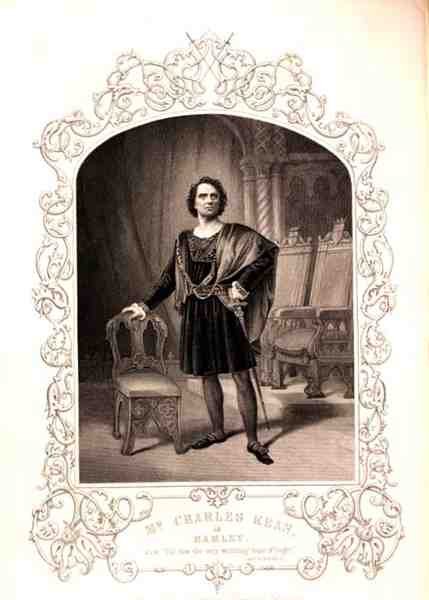Sr. Charles Kean como Hamlet, Acto III Cena 2, na peça de William Shakespeare (1564-1616) de um daguerreótipo de Paine of Islington (gravura) de English School