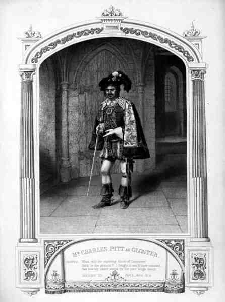 Sr Charles Pitt como Gloster, Acto V Cena VI, em Henry VI (Parte 3) de William Shakespeare (1564-1616) gravado por Thomas Sherratt (fl.1860-80) a partir de um daguerreótipo de Paine (gravura) de English School