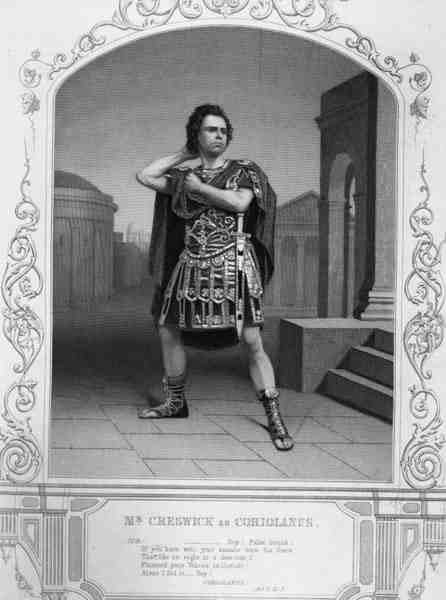 Sr. Creswick como Coriolanus, Acto V Cena 5, na peça de William Shakespeare (1564-1616) (gravura) de English School