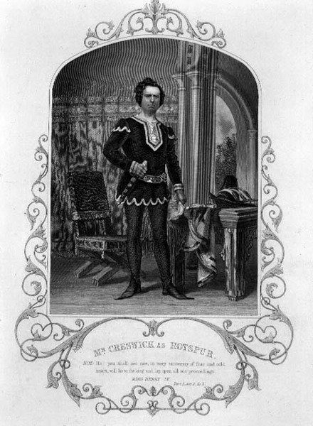 Sr. Creswick como Hotspur, Acto II Cena 3 de Henry IV (Parte I) de um daguerrotype por Paine of Islington, pub. por John Tallis & Co. (litho) de English School
