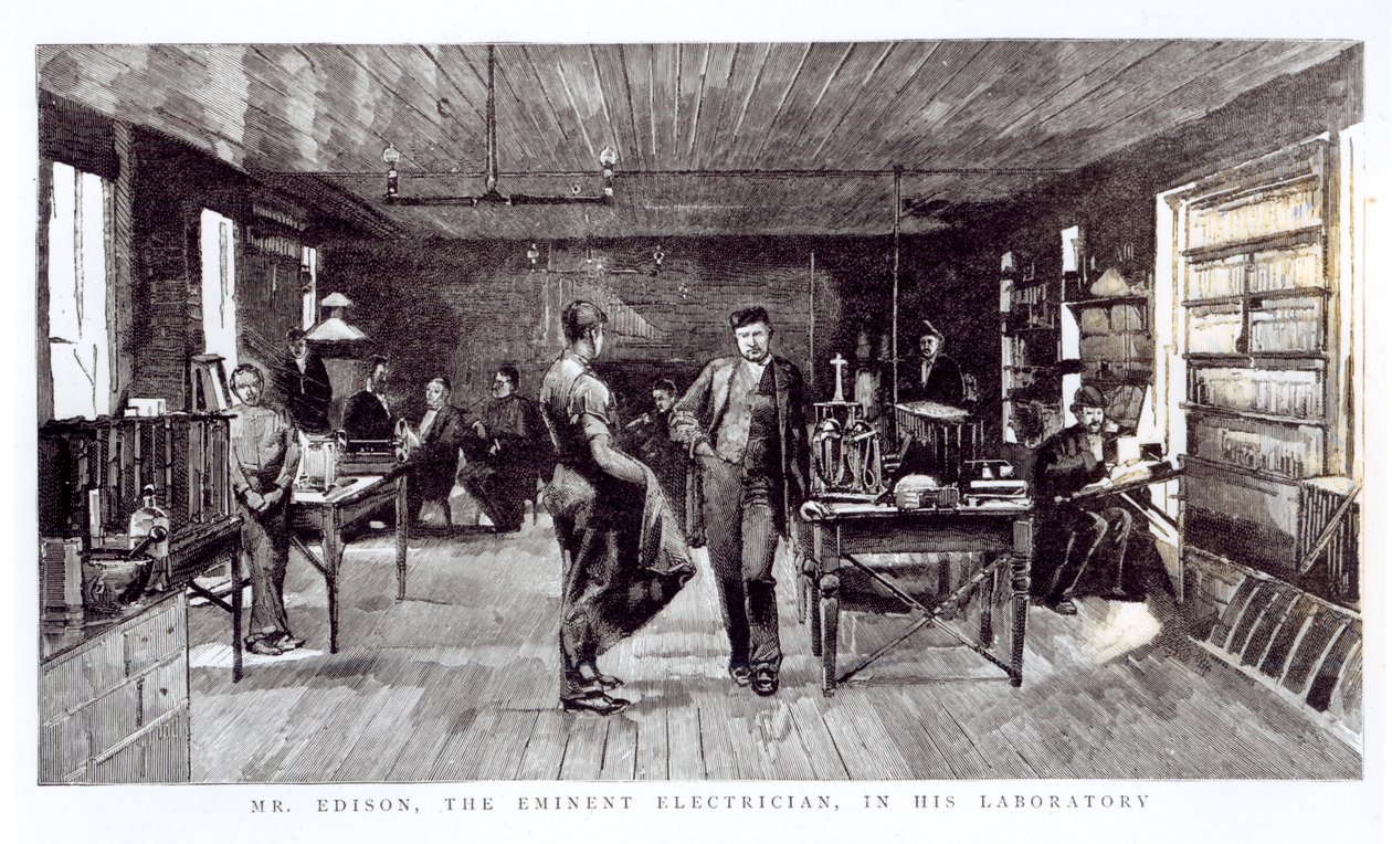 Sr. Edison (1847-1931), o eminente eletricista, em seu laboratório de English School