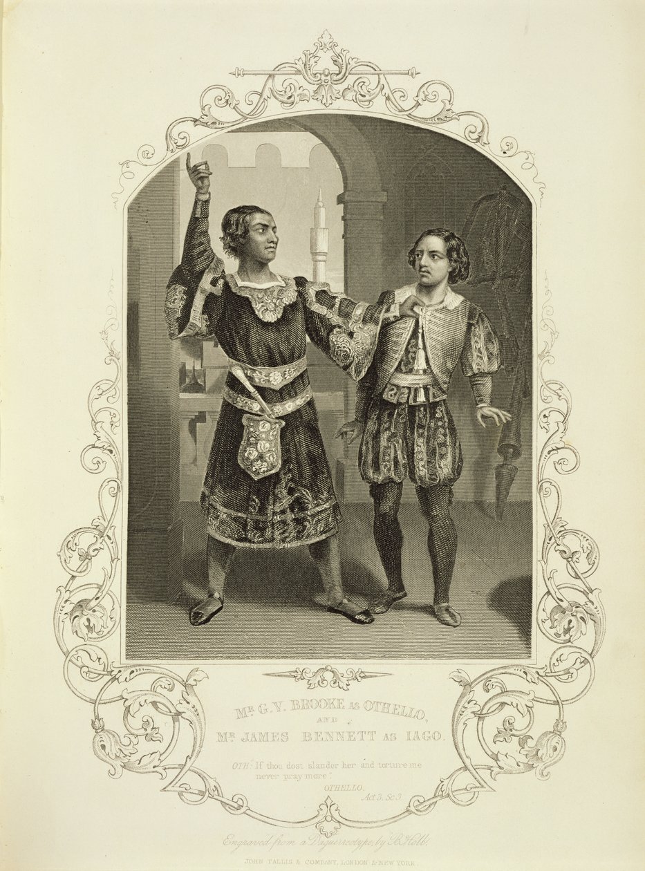 Sr. GV Brooke como Otelo e James Bennett como Iago, Ato III Cena 3, em Othello por William Shakespeare (1564-1616) de English School