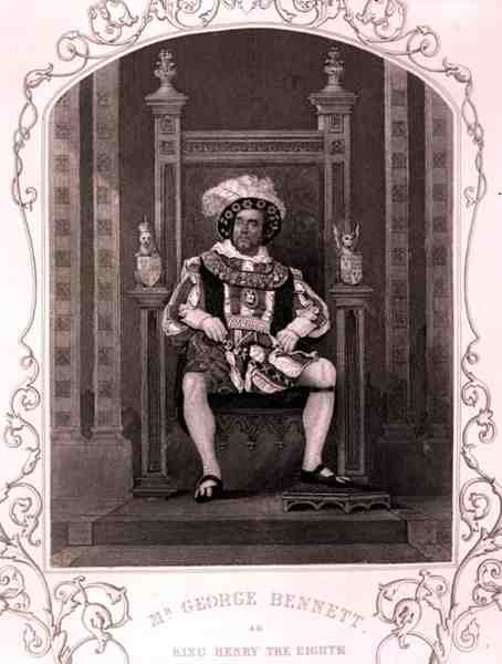 Sr. George Bennett como Rei Henrique VIII, na peça de William Shakespeare (1564-1616) (gravura) de English School