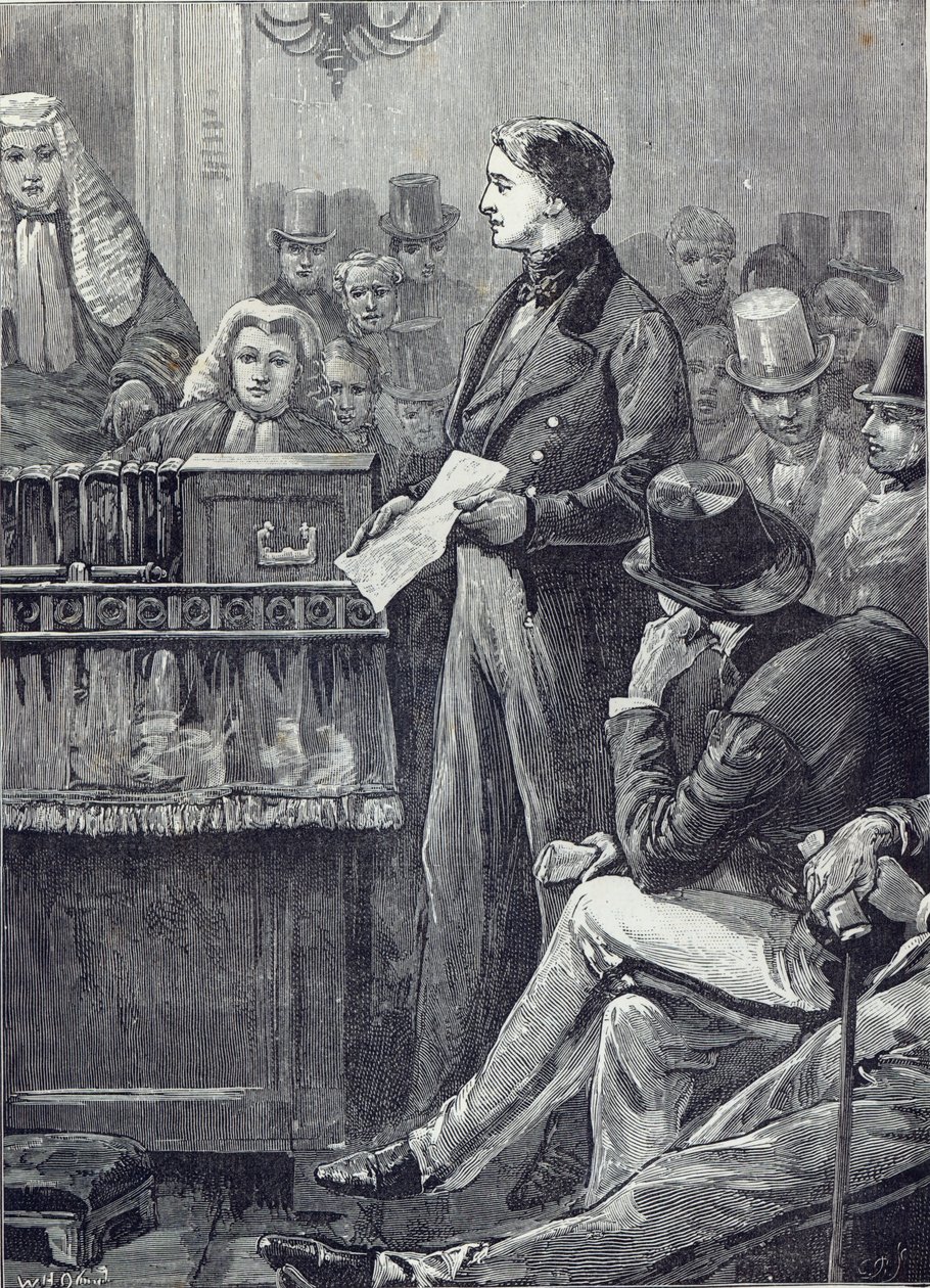 Sr. Gladstone fazendo seu discurso inaugural na Câmara dos Comuns de English School