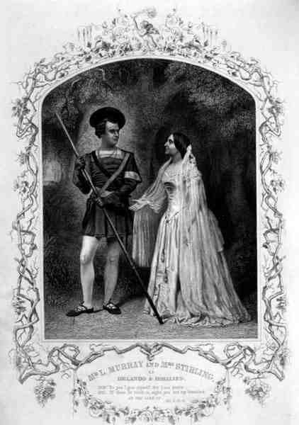 Sr. L. Murray como Orlando e Sra. Stirling como Rosalind, Acto V Cena 4, em As You Like it de William Shakespeare (1564-1616) (gravura) de English School