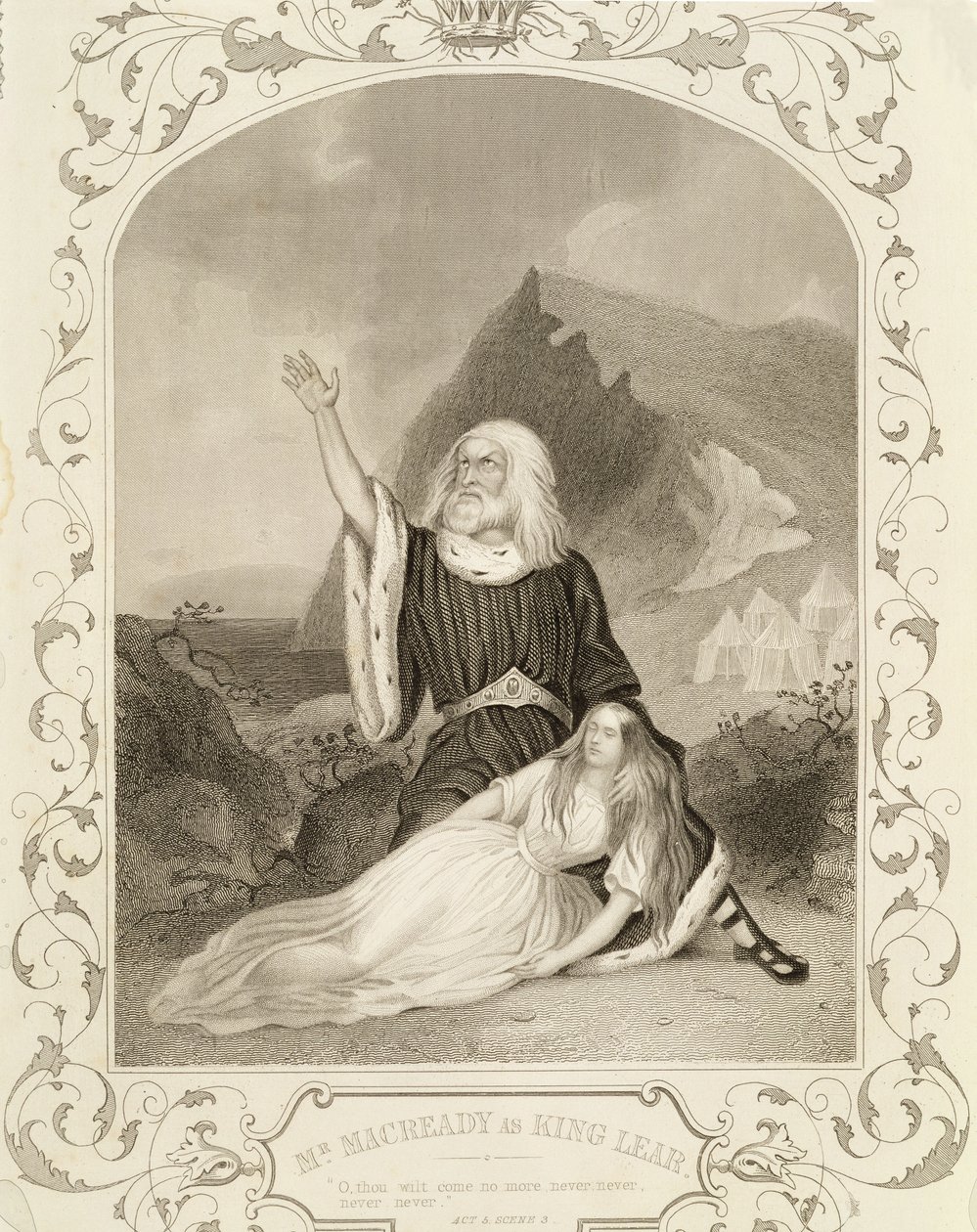 Sr. Macready como King Lear, Act V Cena 3, na peça de William Shakespeare (1564-1616) de English School