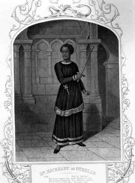 Mr Macready as Othello, Act II Cena 3, na peça de William Shakespeare (1564-1616) (gravura) de English School