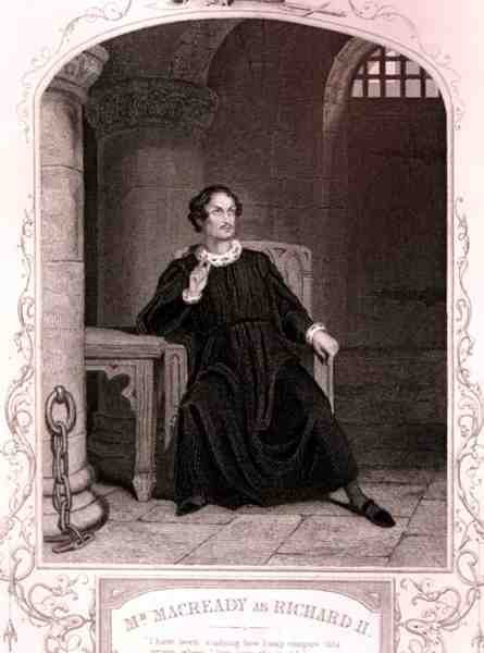 Sr. Macready como Richard II, Acto V Cena 5, na peça de William Shakespeare (1564-1616) gravada por J. Rogers (gravura) de English School