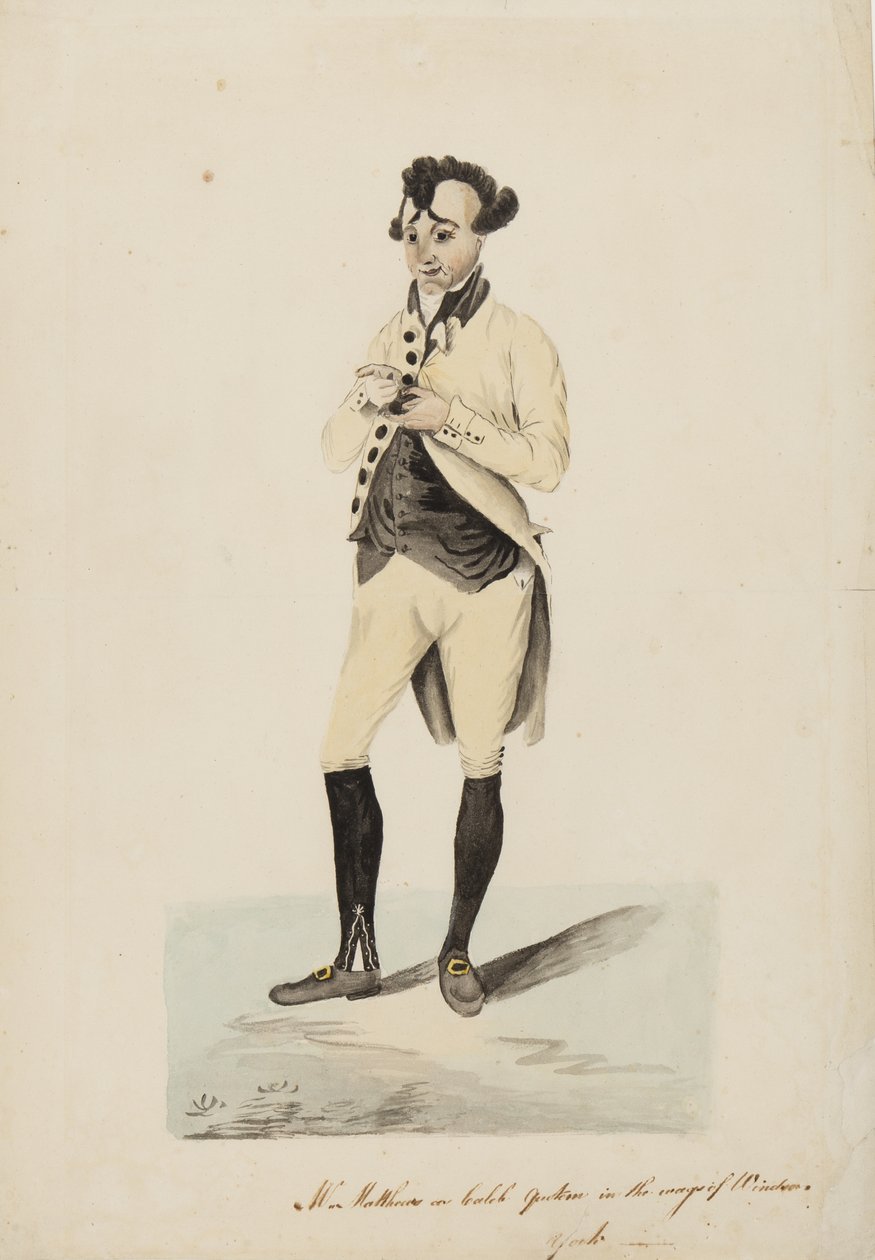 Sr. Matthews como Caleb Quotem nos Wags of Windsor, York, c.1820 de English School