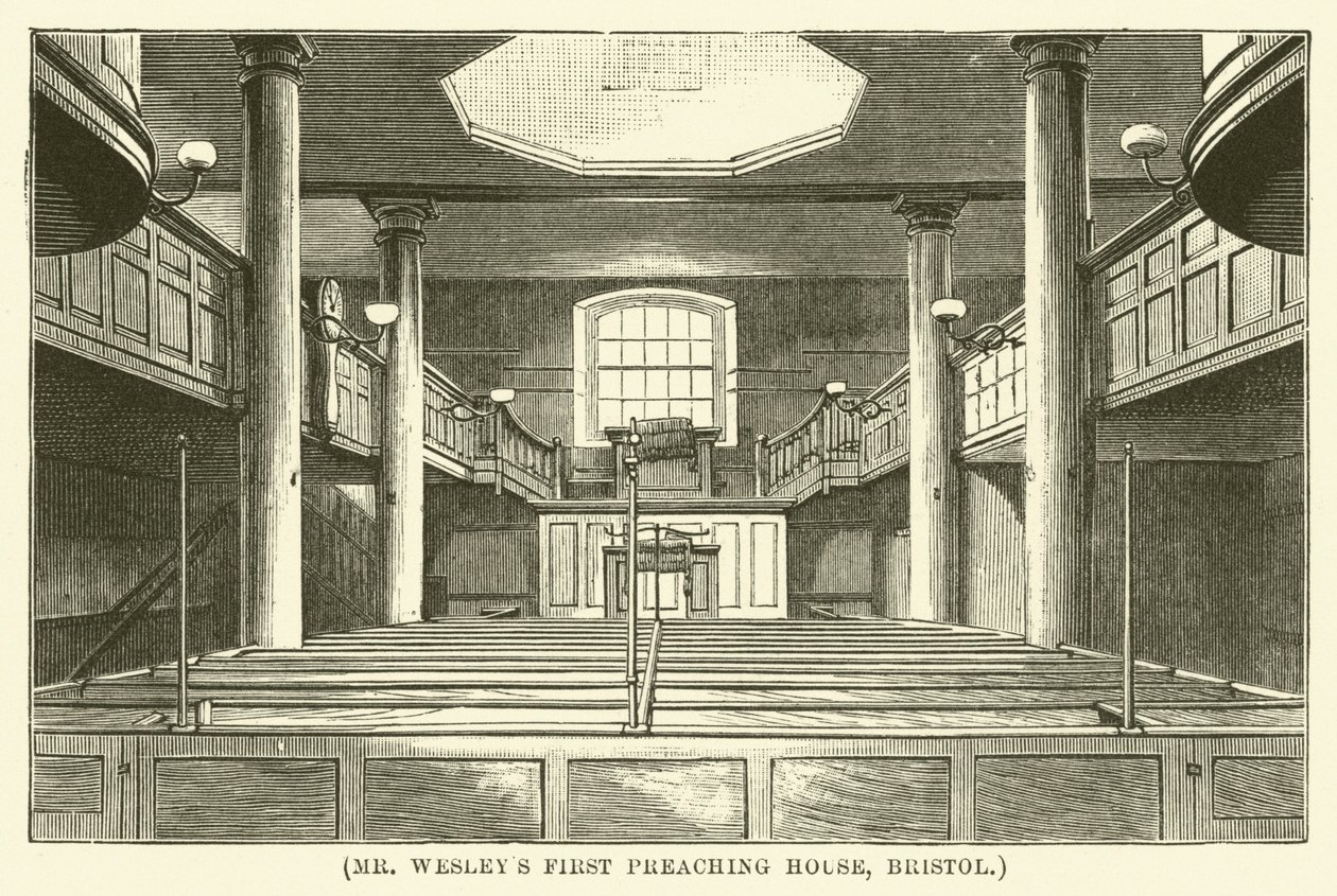 A primeira casa de pregação do Sr. Wesley, em Bristol (gravura) de English School