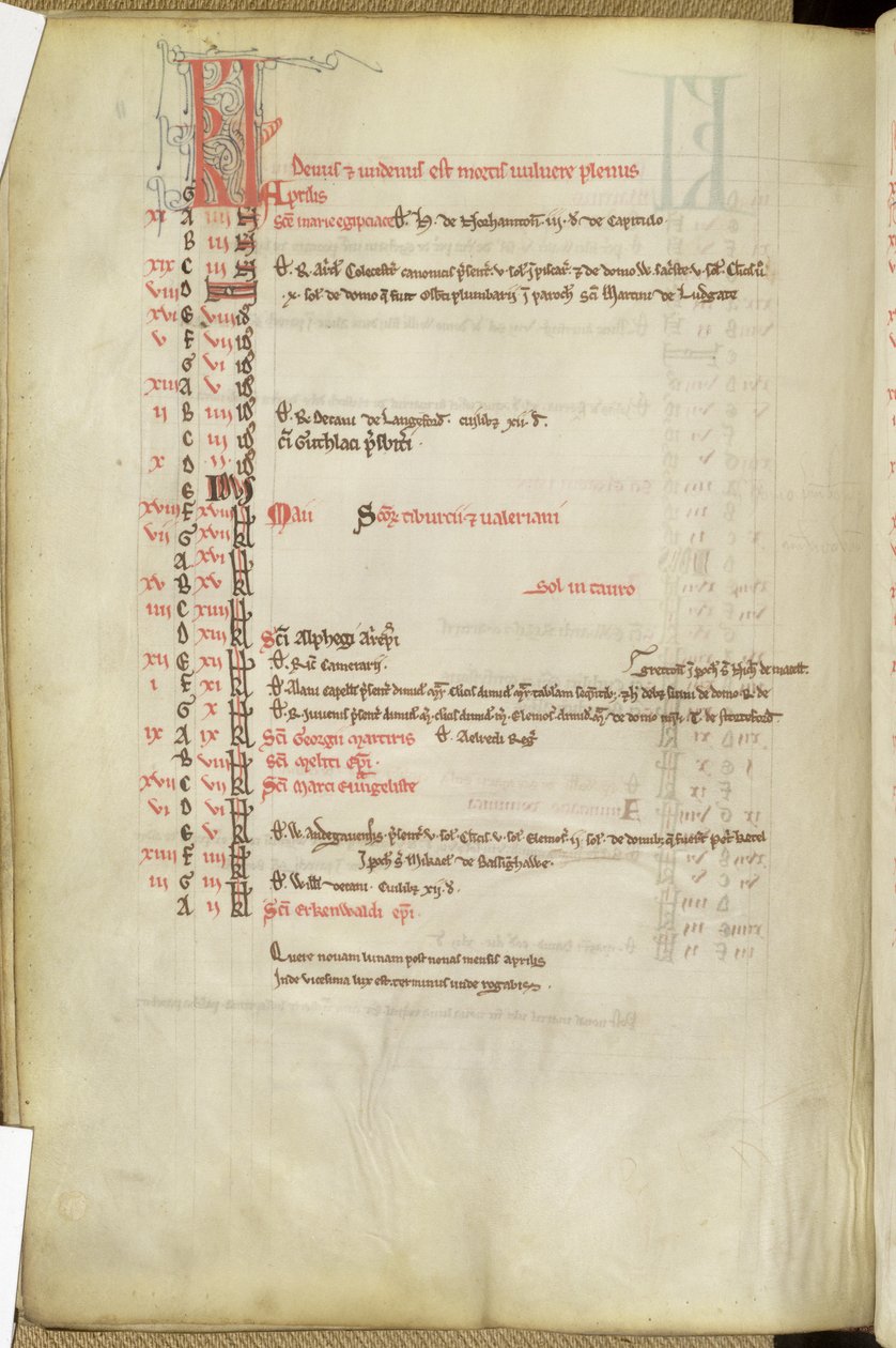 Ms.25512 fol.11v Calendário dos Dias Santos, meados do século XIII de English School