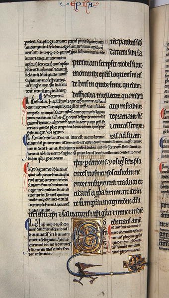 Sra. 27, f.117v: Página de uma cópia lustrada do Novo Testamento (vellum) de English School
