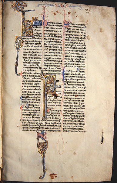 Ms.27, f.1r: Página de uma cópia lustrada do Novo Testamento (vellum) de English School