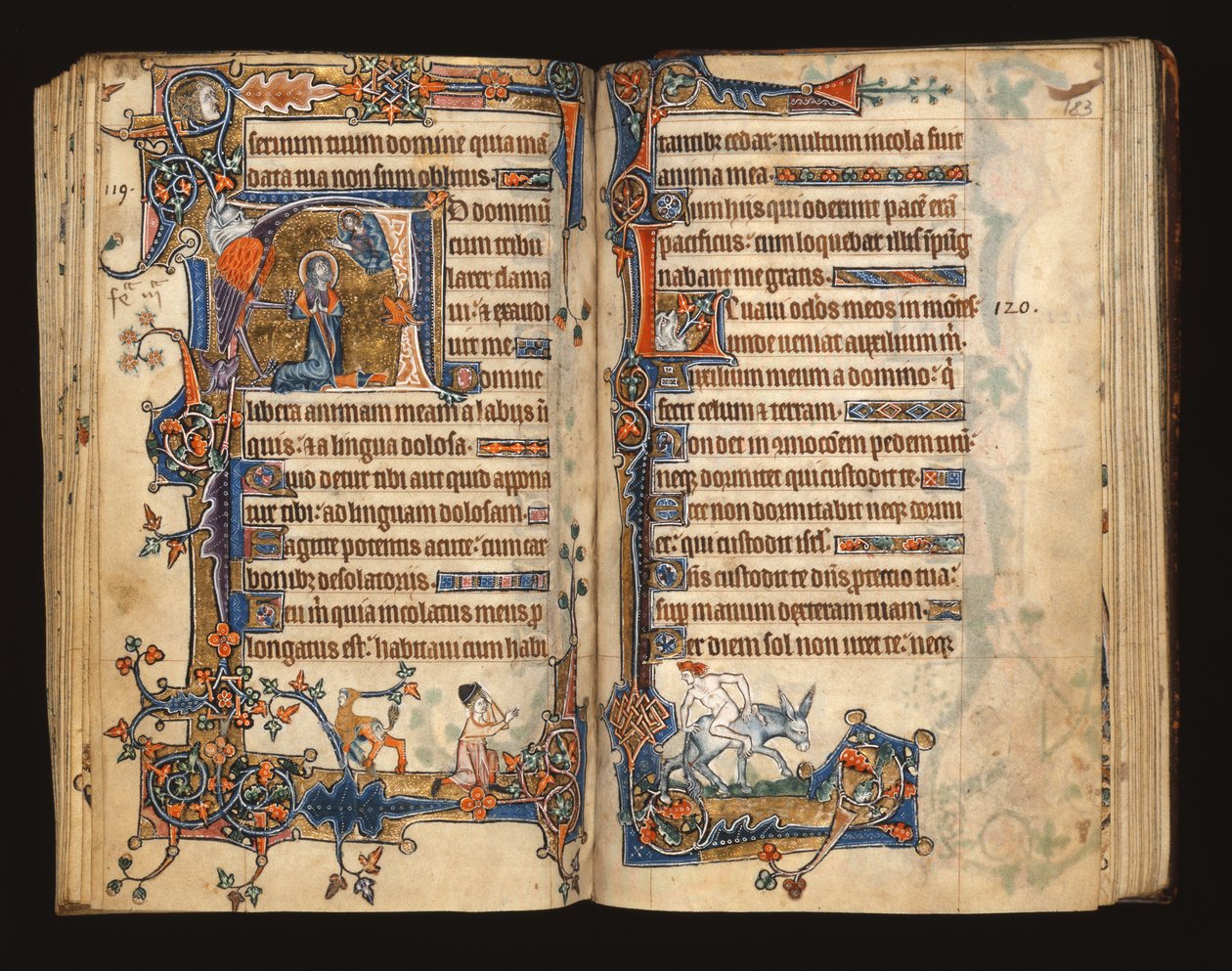 Ms 1-2005, ff.182v-183r: David orando, historiated inicial do Saltério de Macclesfield, Uso de Sarum, East Anglia, c.1330 de English School