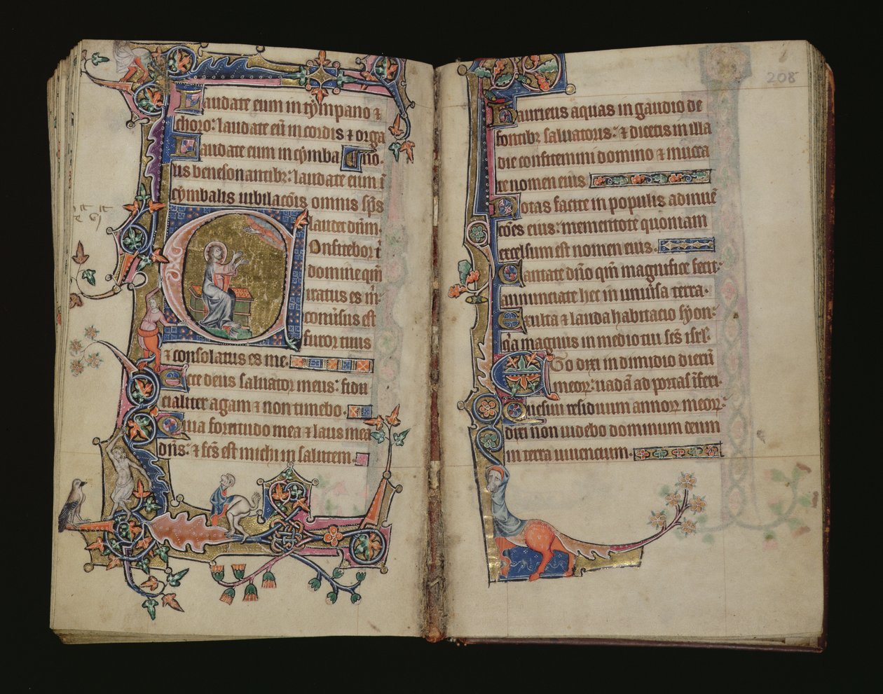 Ms 1-2005, ff.207v-208r: Isaías orando, historiated inicial do Saltério de Macclesfield, Uso de Sarum, East Anglia, c.1330 de English School
