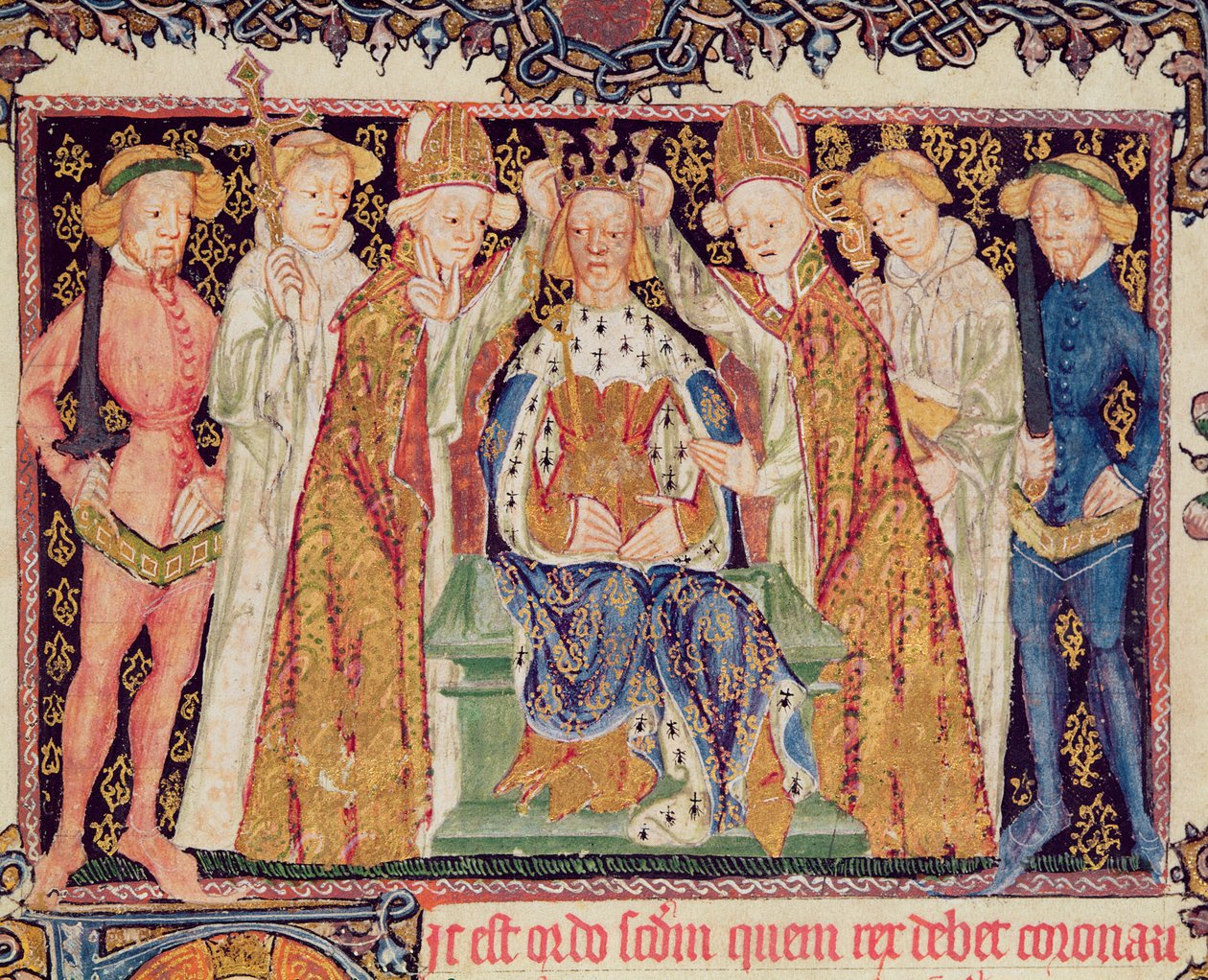 Ms 197 f.3r Coroação de um rei, de Liber Regalis de English School