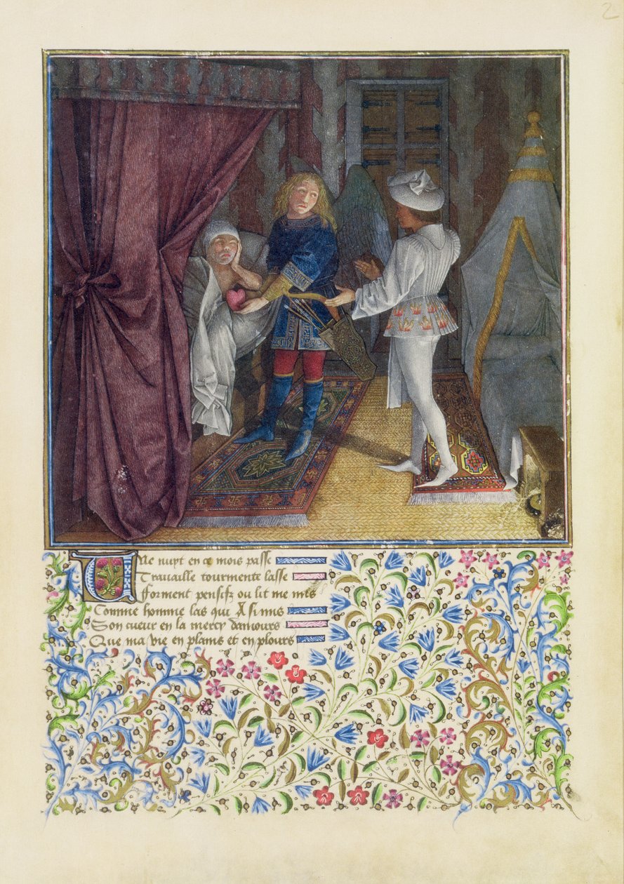 Ms. 2597 Rei Rene sonha: O Deus do Amor rouba dele o seu Coração sem ele Conhecendo e entrega ao Desejo, edição fac-símile de Livre du Coeur dAmours Espris de Rene dAnjou de English School