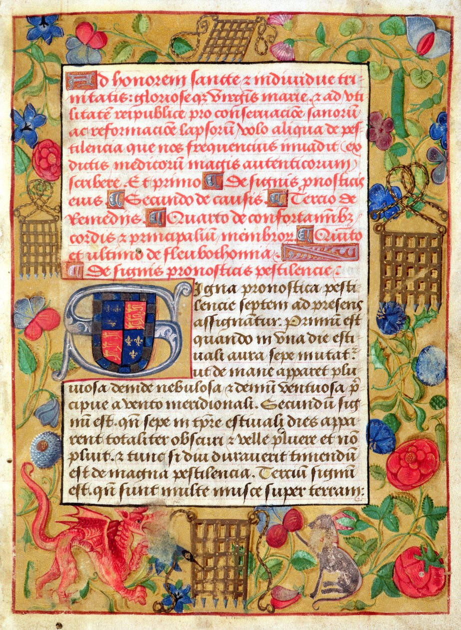 Ms 261 fol.1r Page de uma Coleção de Plague Tracts em Latim e Inglês, c.1500 de English School