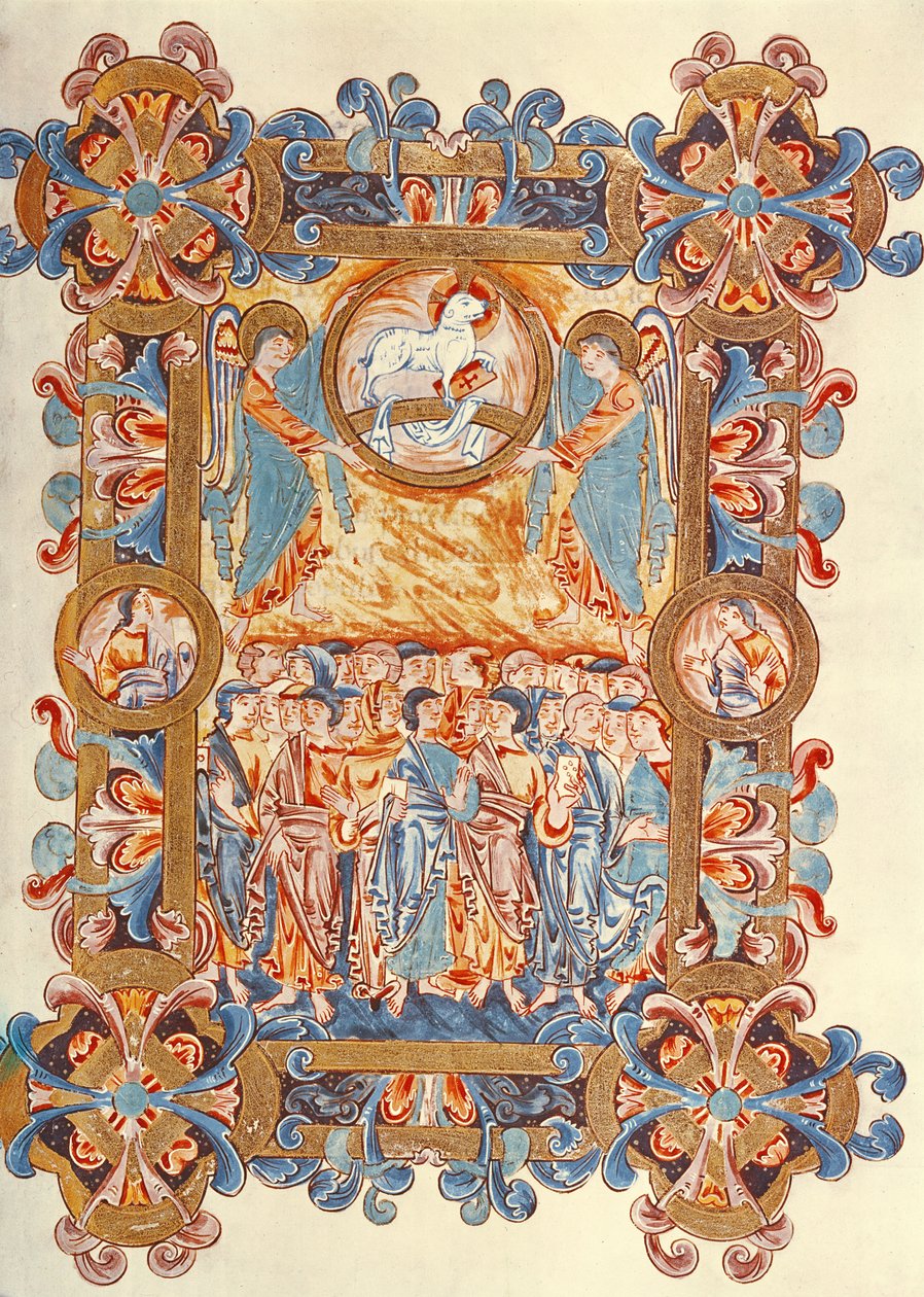 Ms 274 (Y-6) fol.158 A Multidão que adora o Cordeiro, do Missal de Robert de Jumieges, c.1016 de English School