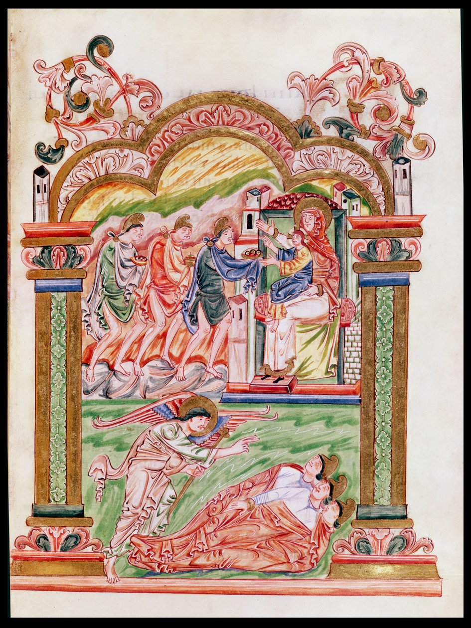 Ms 274 (Y-6) fol.37 O Sonho e a Adoração dos Magos, do Missal de Robert de Jumieges, c.1016 de English School