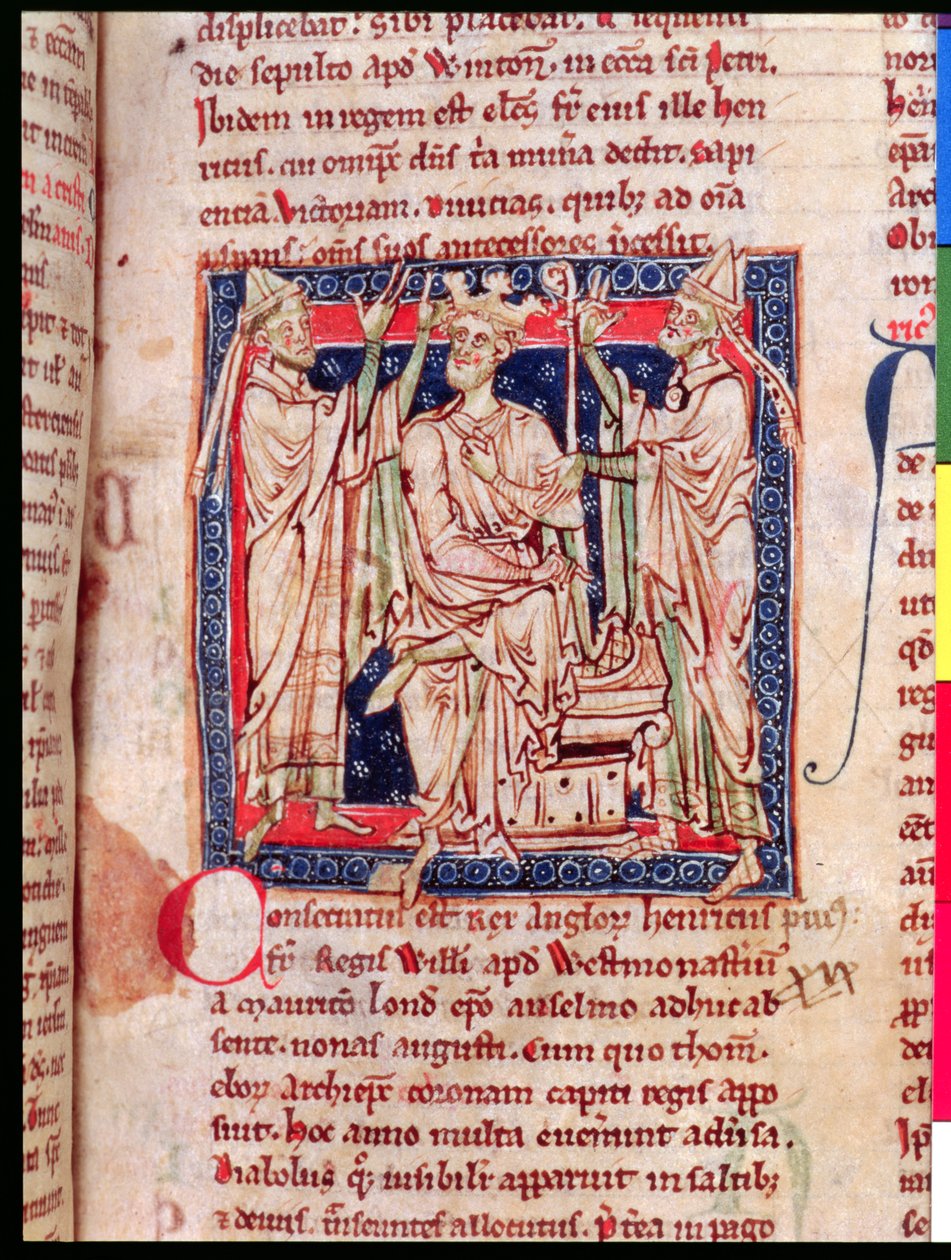 Ms 6712 (A.6.89) fol.129r HENRY 1 (1068-1135), em miniatura das flores da história por Matthew Paris, 1250-1252 de English School