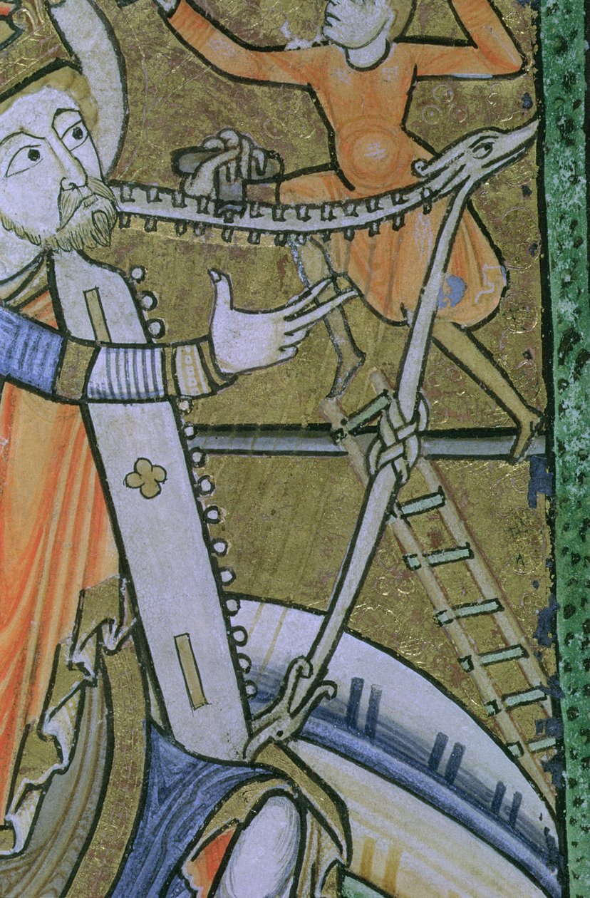 Sra. Hunter 229 f.21v David afinando a sua harpa, do Hunterian Psalter, c.1170 (caneta & tinta e têmpera em velino) de English School