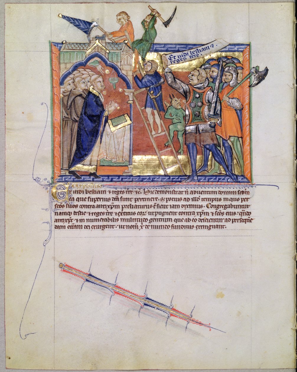 Sra LA 139-Lisboa fol.66 O Divino Guerreiro liderando um exército contra os que atacam os fiéis, do Apocalipse Gulbenkian, c.1265-70 de English School