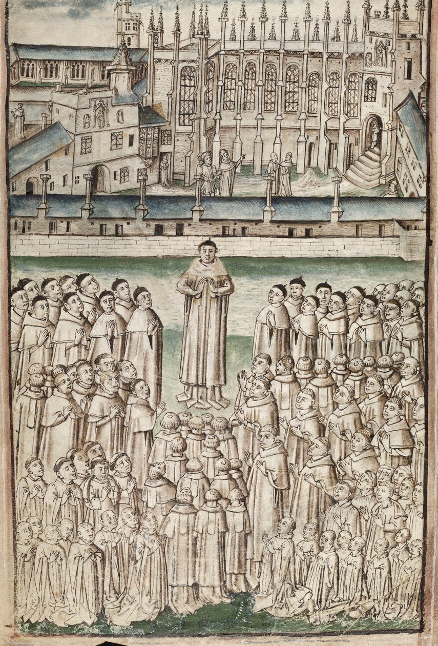Ms. New Coll 288, f3v. (Manuscrito de Chaundler), Life of William of Wykeham por Thomas Chaundler (caneta e tinta e têmpera sobre velino) de English School