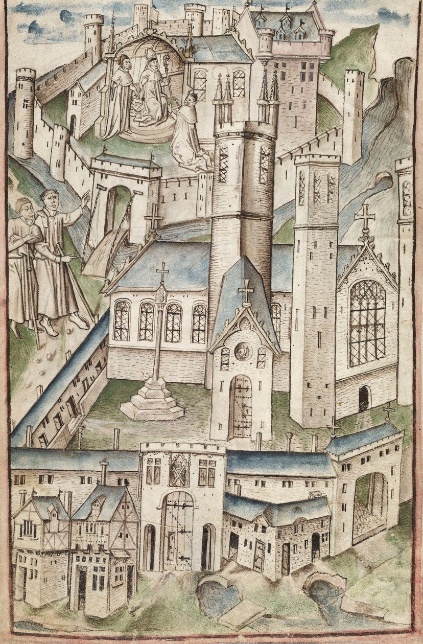 Ms. New Coll 288, f4v. (Manuscrito de Chaundler), Life of William of Wykeham por Thomas Chaundler (caneta e tinta e têmpera sobre velino) de English School