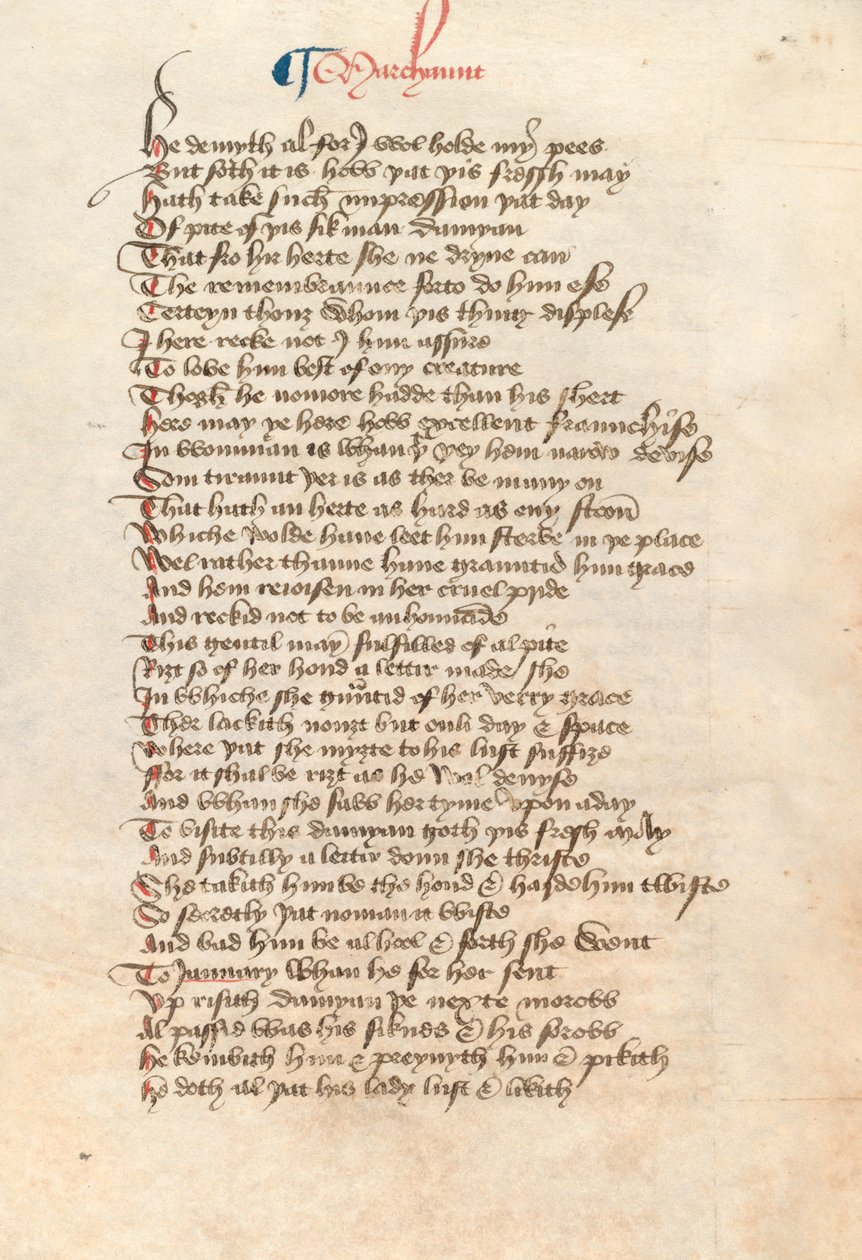 Ms. New Coll 314, f90v, Os Contos de Canterbury por Geoffrey Chaucer (caneta e tinta sobre velino) de English School
