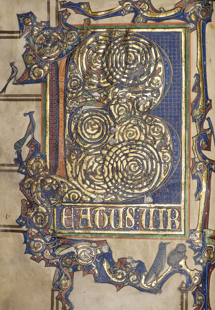 Ms. New Coll 358, frontispício, Saltério, St. Alban (caneta e tinta e ouro sobre velino) de English School