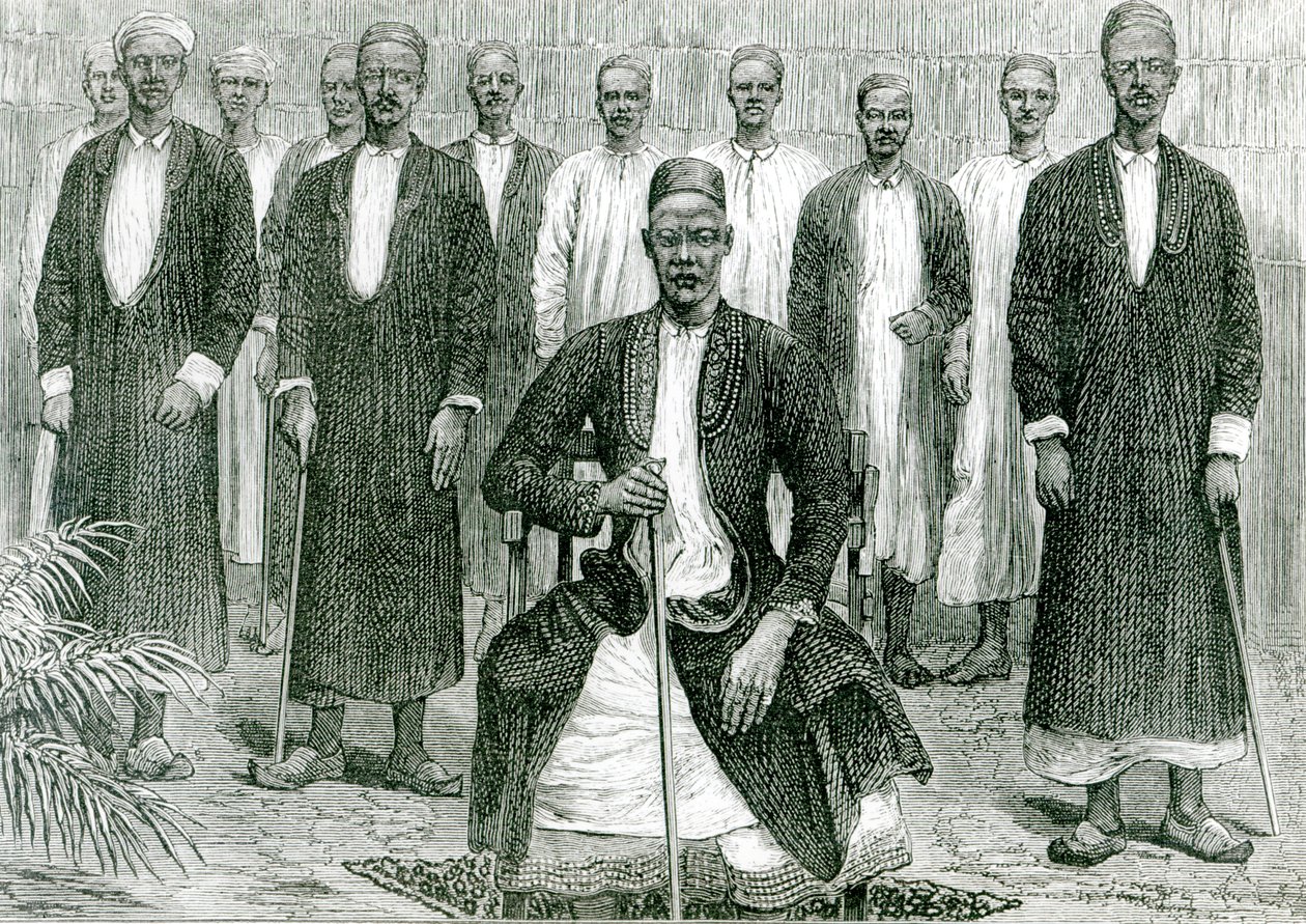 Mtesa, o imperador de Uganda e outros chefes (litho) (bw photo) de English School