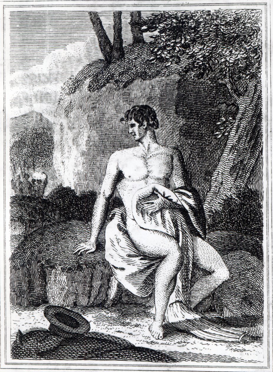 Mungo Park, na África, uma ilustração de "Viagens nos distritos do interior da África: realizada nos anos de 1795, 1796 e 1797", publicada em 1816 (impressão) de English School