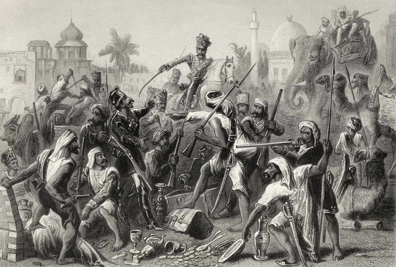 Sepulcros Mutinous dividindo despojos, de "A História do Motim Indiano", publicado em 1858 de English School