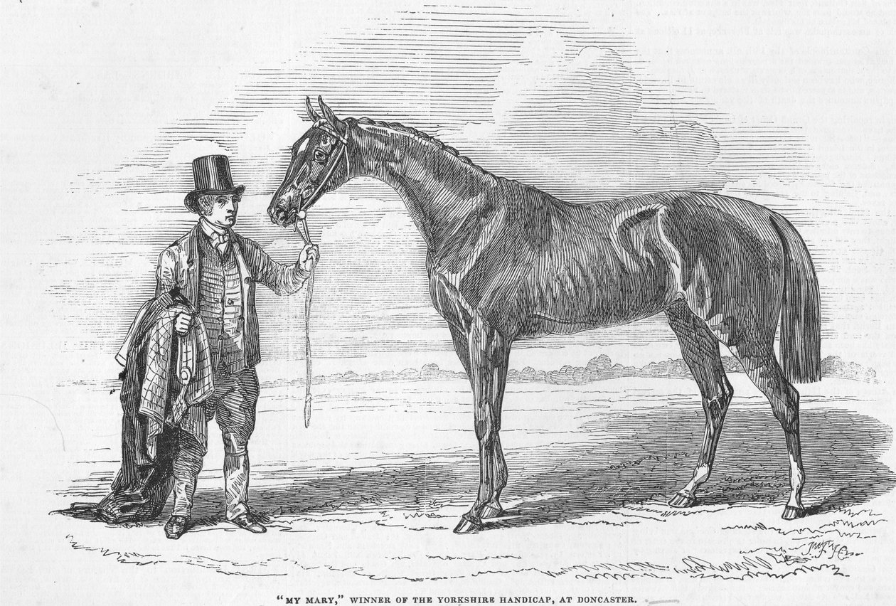 &39;My Mary&39;, vencedora do Yorkshire Handicap em Doncaster, de &39;The Illustrated London News&39;, 4 de outubro de 1845 de English School