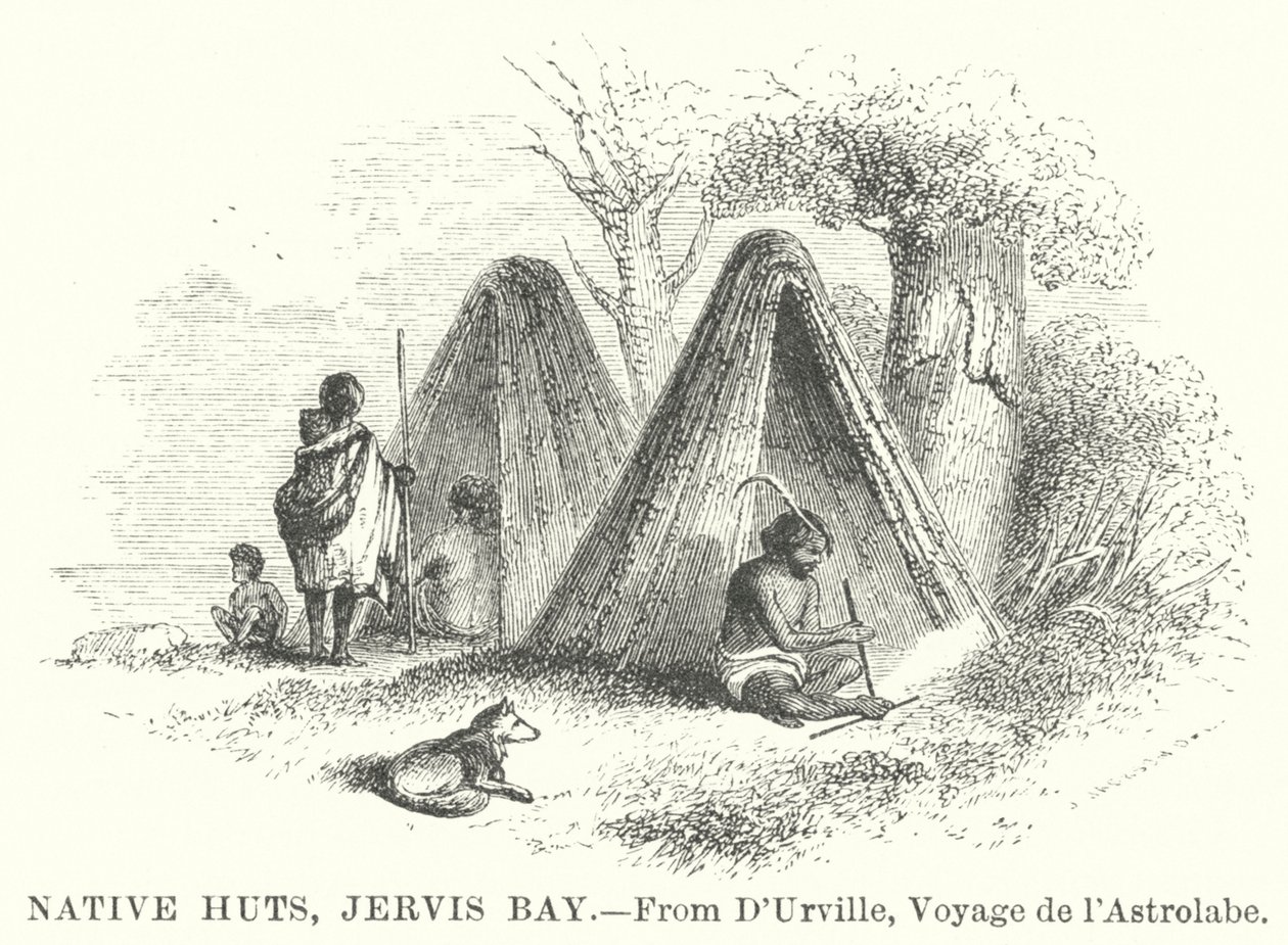 Cabanas dos nativos, Baía de Jervis (gravura) de English School