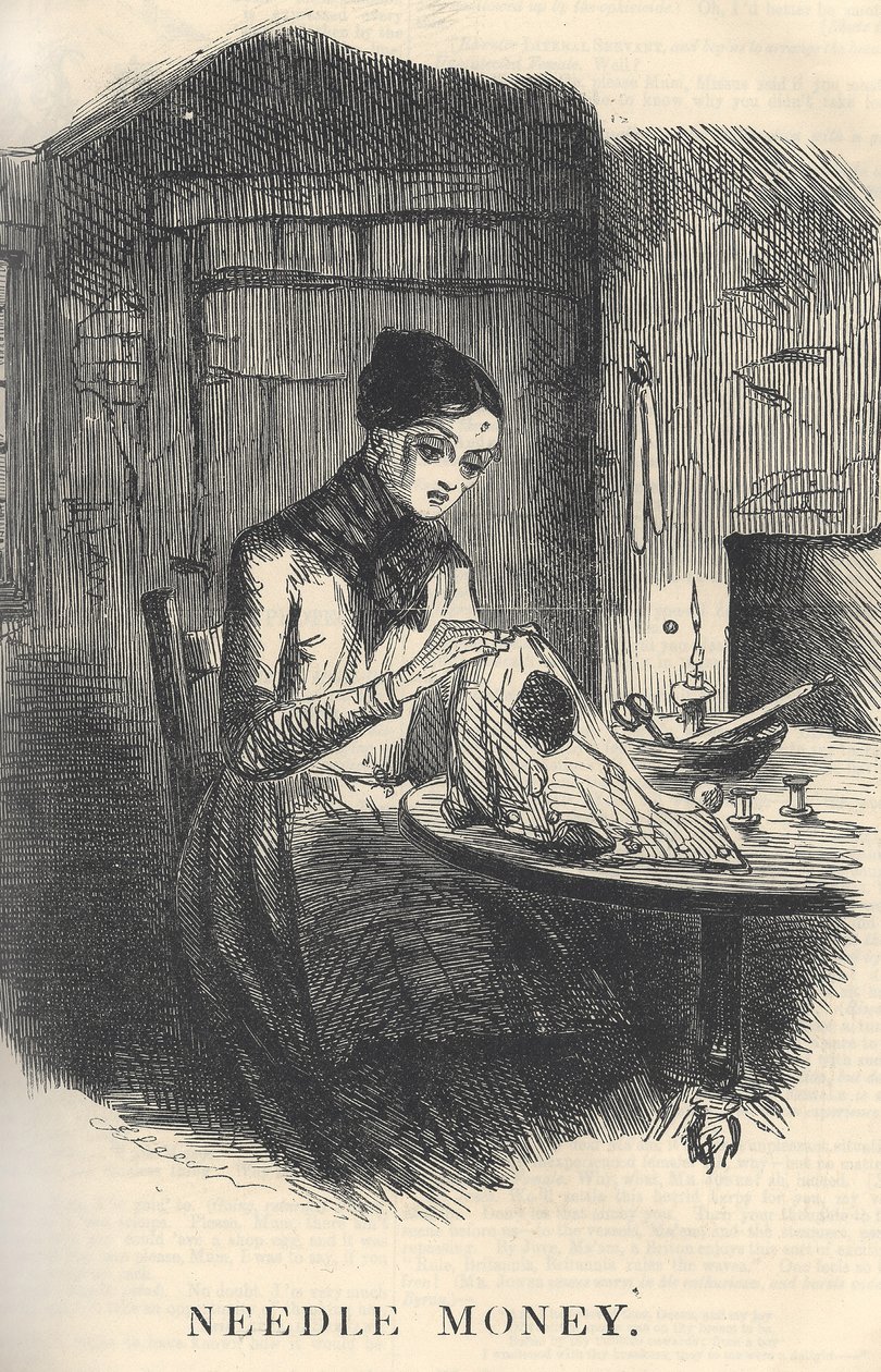 Needle Money, ilustração da Punch Magazine, dezembro de 1849 (para par, ver 384762) de English School