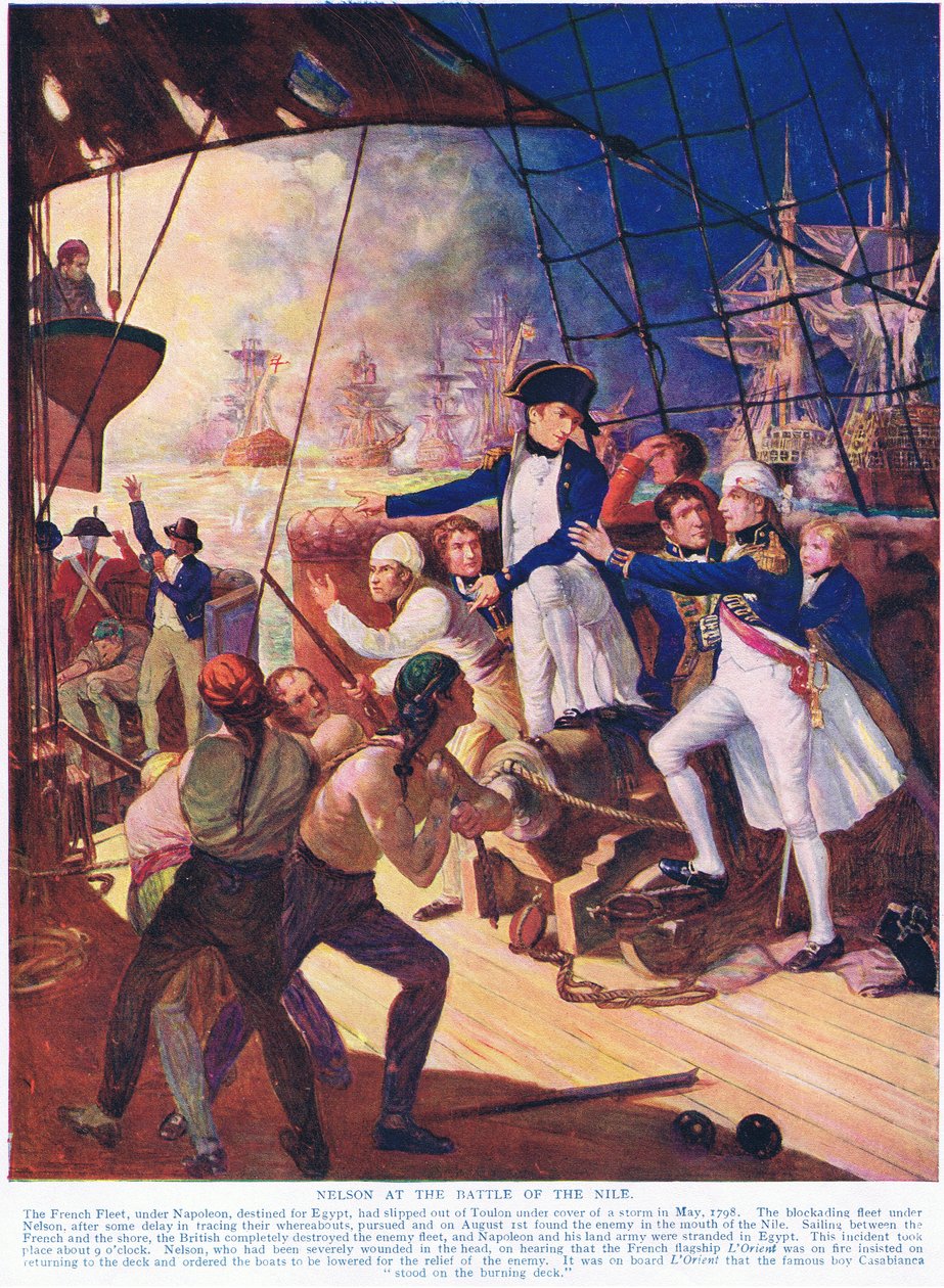 Nelson na Batalha do Nilo, ilustração da Hutchinsons História das Nações, c.1910 de English School