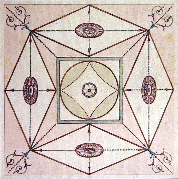 Projeto de teto neoclássico, Ugbrooke Park, Devon, c.1770 (aquarela sobre papel) de English School