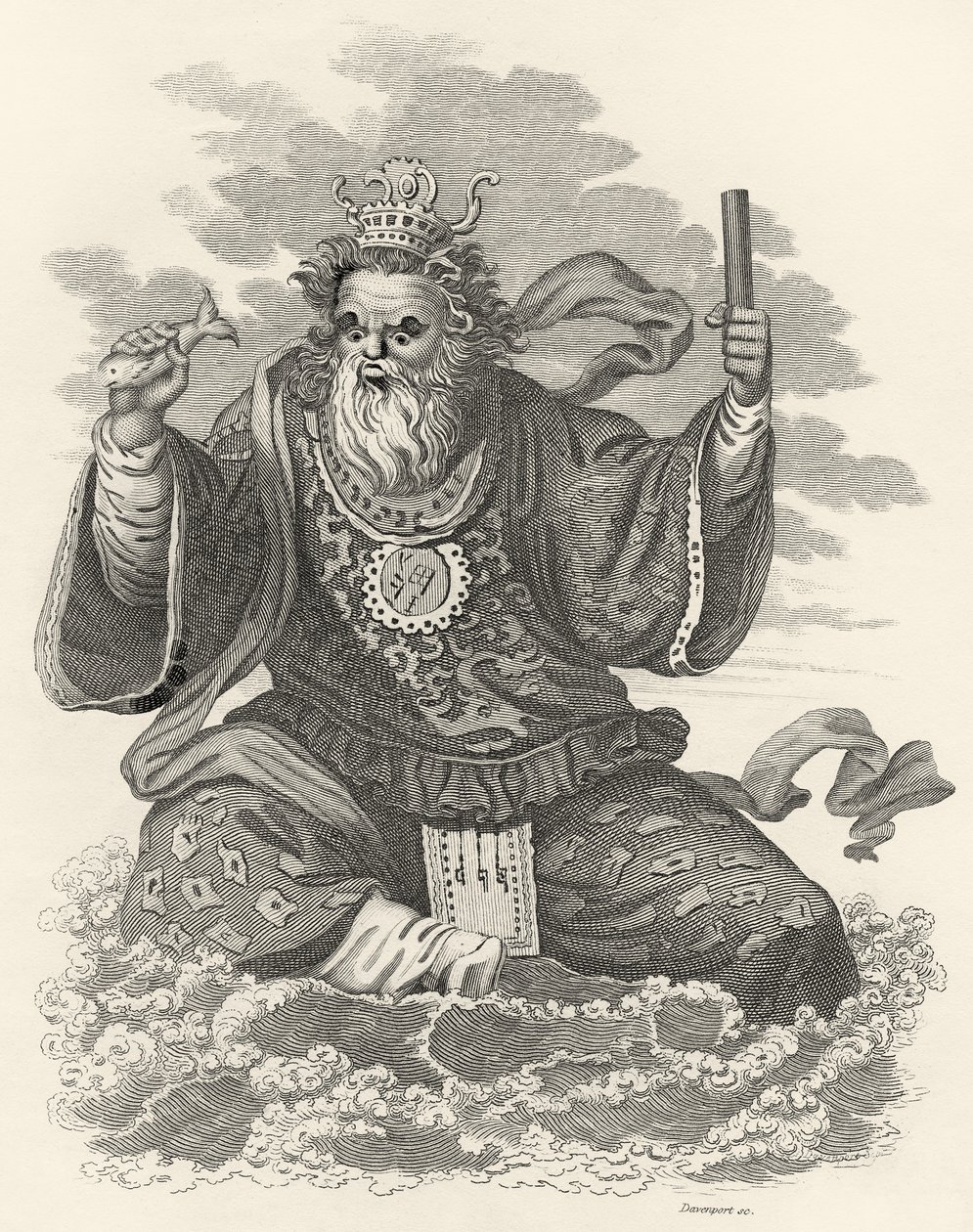 Netuno do chinês, ilustração do mundo: ou o estado atual do universo, sendo uma coleção geral e completa de viagens e viagens modernas, por Cavendish Pelham, publicado, Londres de English School