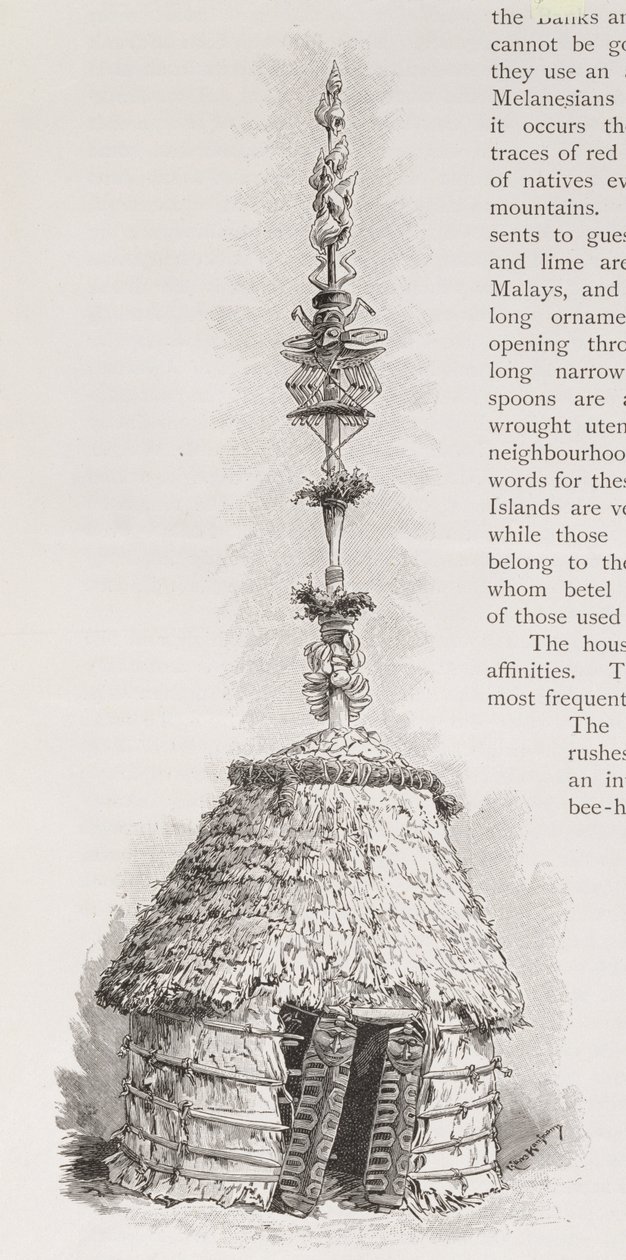 Cabana da Nova Caledônia, de "The History of Mankind", vol. 1, do Prof. Friedrich Ratzel, 1896 de English School