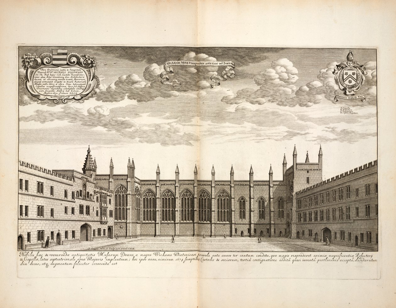 New College, placa 20 da Oxonia Illustrata de David Loggon, Oxford 1675 de English School