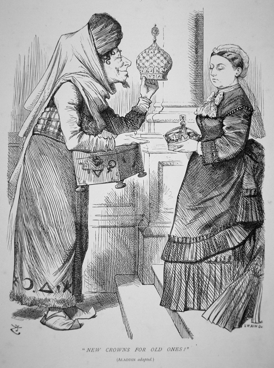 "Coroas Novas para os Antigos", cartoon publicado em Punch de English School