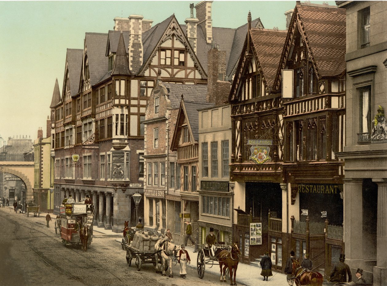 Newgate Street, Chester (foto colorida à mão) de English School