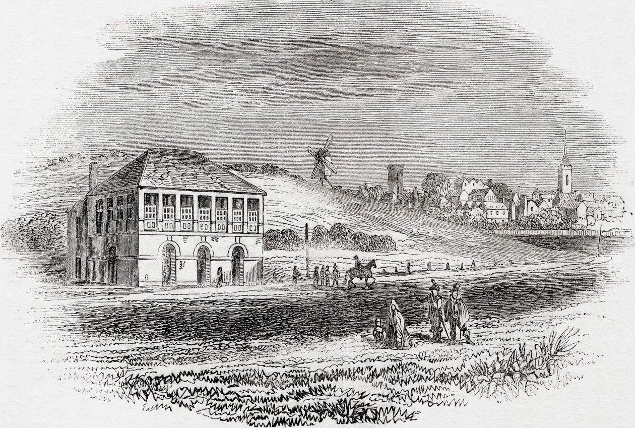 Newmarket Racecourse, Newmarket, Inglaterra no tempo de Carlos I, de Old England: A Pictorial Museum, pub. 1847 de English School