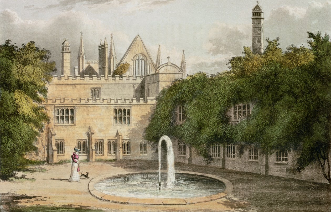 Newstead Abbey, de R. Ackermanns (1764-1834) Repository of Arts, 1827 (gravura a cores) de English School